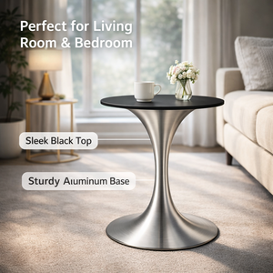 Mesa de Bar Moderna de Lujo con Tapa Redonda Negra y Base de Metal Tipo Tulipán para Vestíbulo de Hotel, Cafetería, Bistro, Espacios Pequeños, Muebles de Interior - Product Image 3