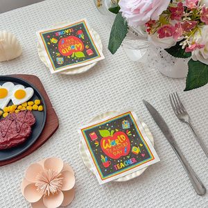 World Teachers Day Apple Printed Paper Napkins 250mm Disposable Party Tissues 20 Sheets Per Pack - Product Image 1