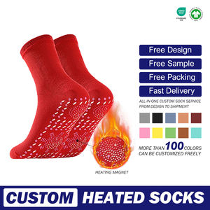 Atacado fino auto-aquecimento saúde meias com pontos antiderrapantes terapia magnética pé massagem aquecida inferior logotipo posição - Product Image 3