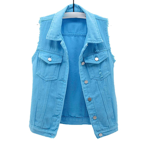 Nouvelle mode violet Denim gilet femmes automne jeans décontractés gilet mince sans manches couleur vestes - Product Image 3