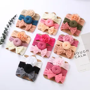 3pcs Flower Bow Knot Elastic Hairband Newborn Toddler Hair Accessories Gifts for Girl Headband