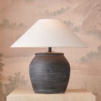 Lampe de table en céramique faite à la main avec abat-jour en tissu, décoration lumineuse pour salle de spa