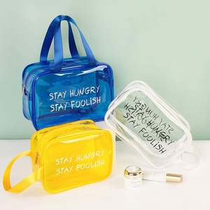 Sac à cosmétiques portable en PVC personnalisé grand holographique clair fermeture éclair mode lettre lavage au laser transparent articles de toilette maquillage - Product Image 1