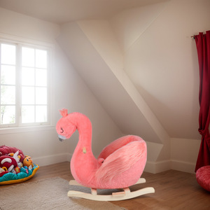 حصان هزاز للأطفال مع قاعدة خشبية وتصميم مخملي للأطفال بعمر سنة واحدة - Product Image 5