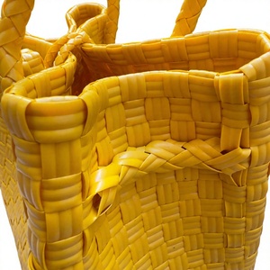 Handmade Yellow Woven <b>Plastic</b> <b>Tote</b> Bag Eco Friendly Summer Beach Handbag Durable Custom Market Shopping Shoulder Bag For Women - Product Image 4