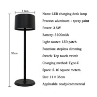 Lampe de table LED portable moderne minimaliste rechargeable sans fil en métal avec variateur tactile, étanche IP54, pour hôtel, restaurant, bar, extérieur