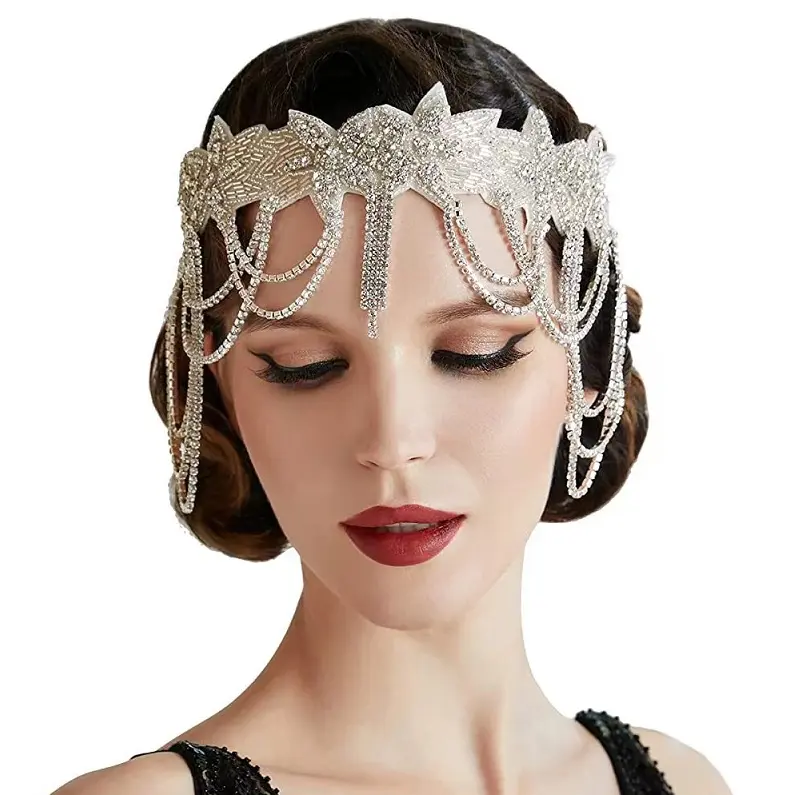 Casque vintage des années 1920 Great Gatsby Flapper pour femmes bijoux de mariée de luxe accessoires de mariage en strass pour femmes