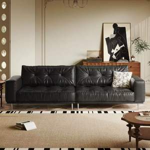 <span class=keywords><strong>Grand</strong></span> canapé sectionnel en cuir ciré du milieu du siècle dossier fixe 100 ° inclinable cadre fendu design salon spacieux - Product Image 4