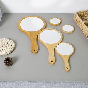 Espejo de mano con marco de bambú, espejo de maquillaje portátil redondo, estilo moderno y sencillo - Product Image 2