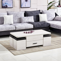Table Basse Relevable en Bois Multifonctionnelle avec 4 Petits Tabourets pour Salon