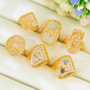 New Dubai Vintage Ladies <b>Rings</b> 21k <b>Gold</b> Plated Hollow Design Zirconia <b>Rings</b> for Women Party Jewelry - Product Image 5