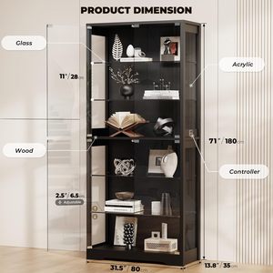 Vitrine moderne en verre SENYU avec 5 étagères, éclairage LED et détection de présence humaine pour le rangement dans le salon - Product Image 4