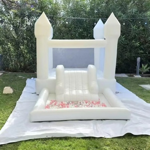 Château gonflable blanc avec fosse à balles et toboggan, mini château gonflable <span class=keywords><strong>pour</strong></span> enfants et adultes avec souffleur d'air - Product Image 1