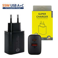 Bloc chargeur USB C entièrement compatible 55W GaN, charge rapide USB A+C 2 ports, chargeur de voyage compact, adaptateur secteur pour iPhone, ordinateur portable