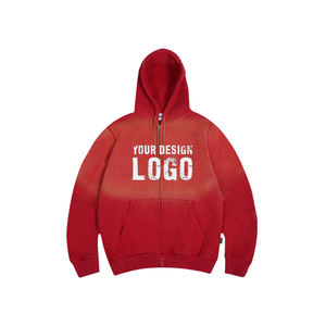 Sweat-shirts pour hommes en coton décontracté américain, couleur dégradée vintage, lavage à l'eau, fermeture éclair, sweat-shirts pour hommes, veste d'automne et d'hiver - Product Image 5