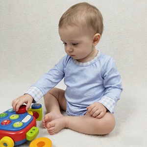 ชุดรอมเปอร์เด็กทารก LR2969 RTS ลายเป็ดสีฟ้า ลายสก็อต ขายส่ง ชุดจั๊มสูทแขนยาวสำหรับเด็กผู้หญิง - Product Image 1