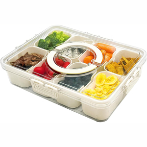 Boîte de service en plastique PET à 8 compartiments pour la cuisine, récipient de stockage portable pour snacks et fruits avec couvercle et poignée - Product Image 1