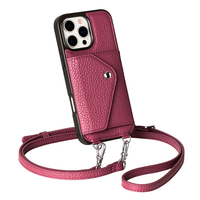Étui portefeuille bandoulière en cuir véritable durable pour iPhone 16 17 18 Pro Max avec porte-cartes arrière et cordon personnalisable