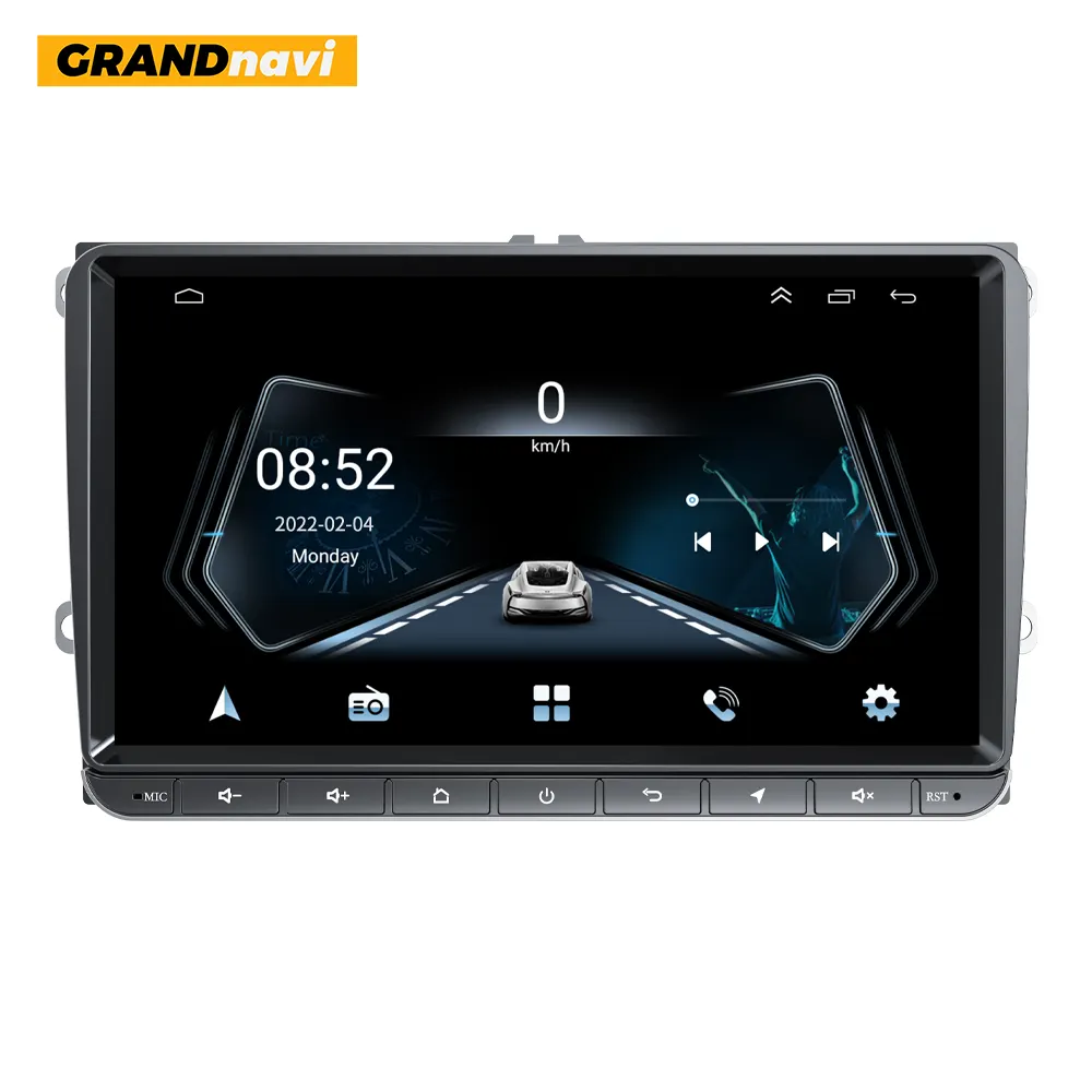 Grand Navi 2din 9Inch Android Auto Radio Bt Wifi Gps Navigatie Fm Rds Achteruitrijcamera Rca Voor Volkswagen Golf Polo Tiguan Passat Auto