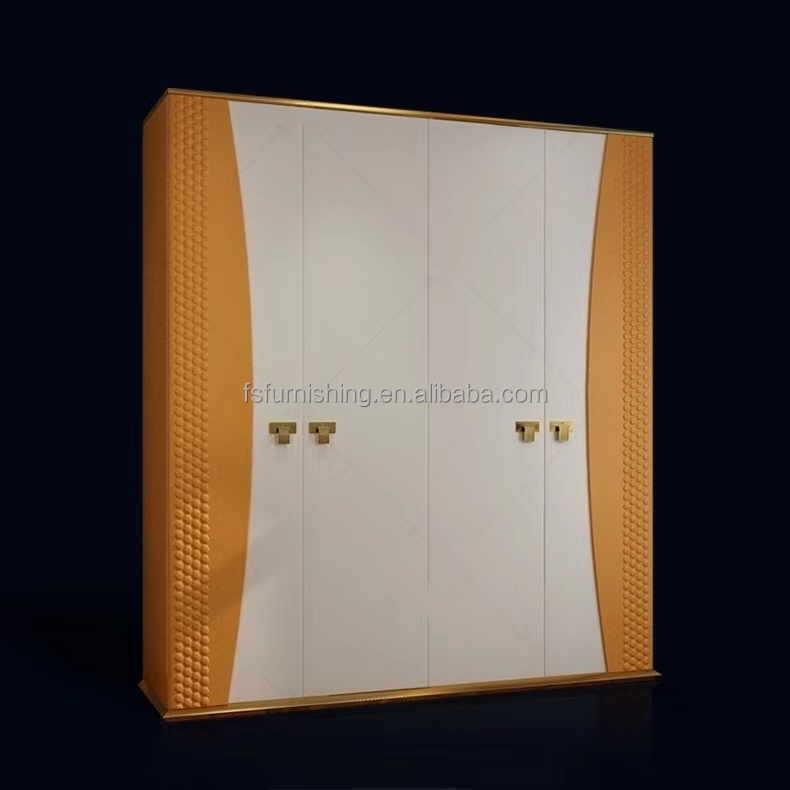 FO1104 Luxury leather veneered contemporary bedroom furniture modern 4 door Wardrobe