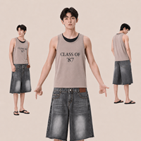 Débardeur sans manches pour homme gris chiné avec bordure contrastante, col rond, imprimé graphique « Classe de 87 », style vintage streetwear personnalisé
