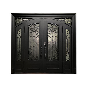 Puerta de Hierro Forjado Personalizada de Alta Calidad con Pequeña Puerta de Vidrio, Puerta de Entrada Francesa de Hierro Forjado - Product Image 2