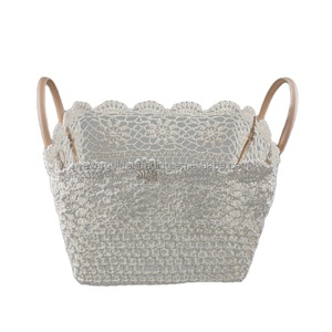 Cestino per piante in corda di cotone moderno cesto per asciugamani in tessuto interno per fioriera contenitore per la biancheria con manici intrecciati a mano 35x28x20cm - Product Image 1