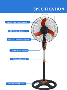 Soporte <span class=keywords><strong>de</strong></span> pedestal <span class=keywords><strong>de</strong></span> 16 pulgadas y 400mm, ventilador eléctrico, redonda Base, 3 aspas <span class=keywords><strong>de</strong></span> Metal para el hogar, coche, Hotel, CA, eléctrico, Popular, África, América del Sur - Product Image 2