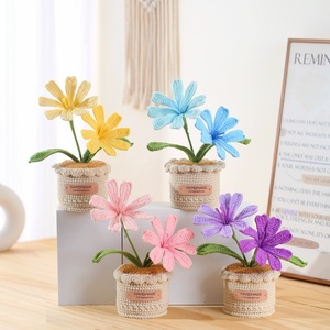 Flor Artificial Hecha a Mano de Ganchillo, Rosa, Lirio de los Valles, Tulipán, Decoración para el Hogar, Tejido de Hilo, <span class=keywords><strong>Maceta</strong></span> de Escritorio para Oficina - Product Image 4