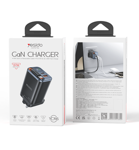 Yesido gan 67W sạc nhanh ba cổng được xây dựng trong 65cm cáp có thể thu vào Anh cắm sạc du lịch yc146 - Product Image 6