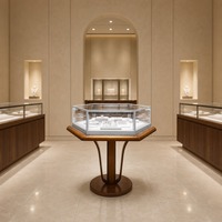 Kiosque d'exposition de bijoux personnalisé en verre trempé avec éclairage LED, autoportant pour centre commercial, boutique, salle d'exposition