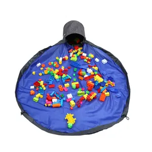 Boîte de rangement portable pour jouets, bacs, vente en gros, Logo personnalisé imprimé, en plastique Transparent, sac de rangement de jouets avec tapis
