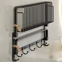 CF Kit d'accessoires de salle de bain pliants en aluminium noir mat Ensemble auto-adhésif de 7 pièces avec toilettes en céramique Raccords de salle de bain