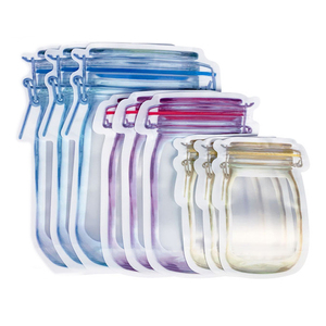 Mason Jar Reusable Waterproof Seal Fresh Food Bag Nuts Candy Snack Cookies Save Storage Mason Jar Bottle Zip Lock Bags Like Jar