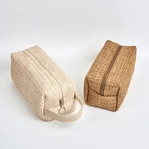 Natural PP Straw Organic Hemp Makeup Bag Recycled Jute Cosmetic Bags