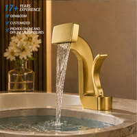 Grifo de lavabo moderno de latón con cascada, de instalación sobre encimera, monomando, para lavabo artístico