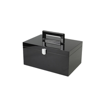 Boîte cadeau en bois noir piano brillant avec poignée, plateau en velours multicouche, étui de rangement pour bijoux et montres, pour emballage de parfum