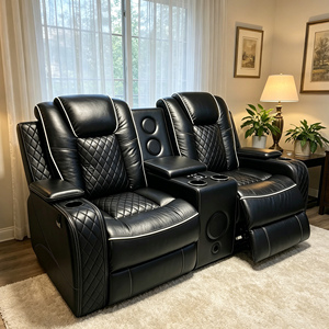 Canapé inclinable électrique de luxe trois places pour home <span class=keywords><strong>cinéma</strong></span> avec haut-parleur Bluetooth, éclairage LED, porte-gobelet et surpiqûres diamantées - Product Image 4