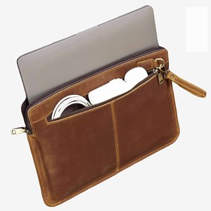 A4 Vintage Ordinary Leather <span class=keywords><strong>Document</strong></span> Bag 14 pulgadas Slim Laptop Sleeve <span class=keywords><strong>Case</strong></span> <span class=keywords><strong>Zipper</strong></span> Two Pock con asa Carpeta de archivos de cuero de vaca genuino - Product Image 6
