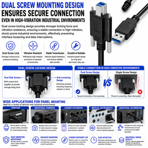 สายเคเบิล LUNG KAY OEM USB 3.0 แบบติดตั้งบนแผงชนิด B พร้อมระบบล็อคแบบสกรูคู่ ความเร็วสูง 5Gbps สายดาต้าเกรดอุตสาหกรรม - Product Image 3