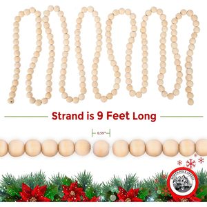 ลูกปัดไม้ธรรมชาติ9ฟุตคริสมาสต์พวงมาลัยบ้านฟาร์มชนบทสไตล์ชนบทใช้ในร่มตกแต่งคริสต์มาสมาลัยพวงมาลัย - Product Image 6