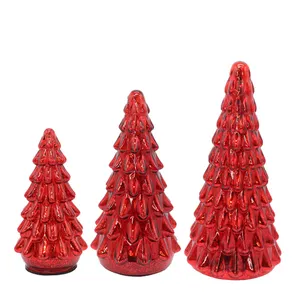 Red retro glass Colorful mercury Christmas Holiday Figurines Set of 3 Christmas Tree Flashing Christmas Tree