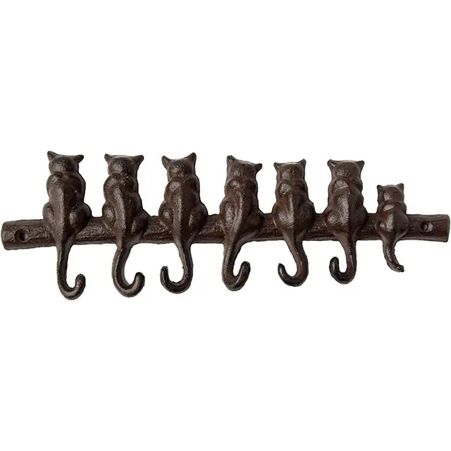 Rustic Brown Metal Seven Cats Wall Mounted Hanger Cast Iron Wall Hook