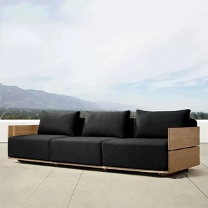 Sofá seccional de diseño personalizado para exteriores, con estructura de madera de teca maciza, cojines resistentes a la intemperie, muebles modulares para patio trasero. - Product Image 3