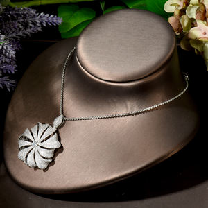 طقم مجوهرات قرط وقلادة عصرية 2 من HIBRIDE للنساء لحفلات الزفاف من الزركون الكامل في دبي مجموعة مجوهرات الزفاف هدية من bijoux - Product Image 5