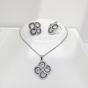 custom plata 925 sterling <b>silver</b> Clover <b>Necklace</b> and Earring <b>Set</b> wedding party unique Rhodium Plated women Flower Jewelry <b>Sets</b> - Product Image 2