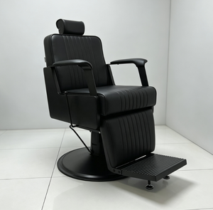 Fauteuil de barbier hydraulique noir en cuir PU, inclinable, mobilier moderne pour salon de coiffure, hauteur réglable, base ronde avec repose-pieds - Product Image 1