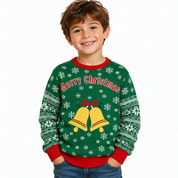 Pull de Noël moche en acrylique tricoté vert, imprimé sur mesure, avec motifs Cloche de Noël et Flocon de neige, pour les fêtes d'hiver