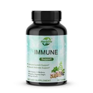 Suplemento para la Salud Inmunológica con Vitamina C, Saúco, Astrágalo, Orégano, Jengibre, Moringa y Ajo, 90 Tabletas, Venta Caliente OEM/ODM - Product Image 1