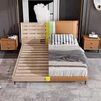 Cadre de lit flottant moderne de taille Queen & King en cuir véritable matelas rembourré cadre en bois doux lit simple